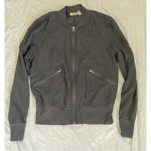 Zella Black Mesh Bomber Jacket Size XS Full Zip Long Sleeve Pockets